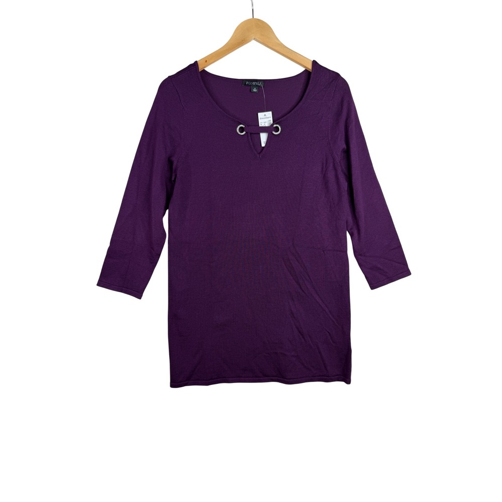 NWT Roz&Ali Keyhole 3/4 Sleeve Knit Top size Small Purple